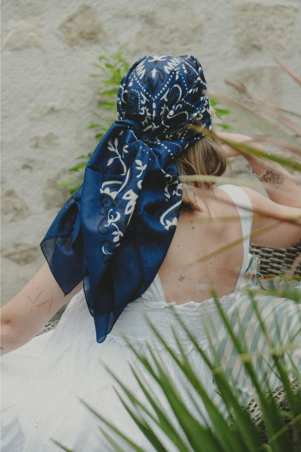 Maison Lecomte Flament – Cotton Bandana Scarf in Navy