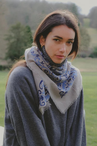 Maison Lecomte Flament – Wool Silk Blend Bandana in Blue Stone