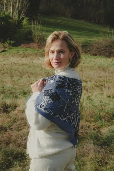Maison Lecomte Flament – Wool Cashmere Bandana in Blue Granite