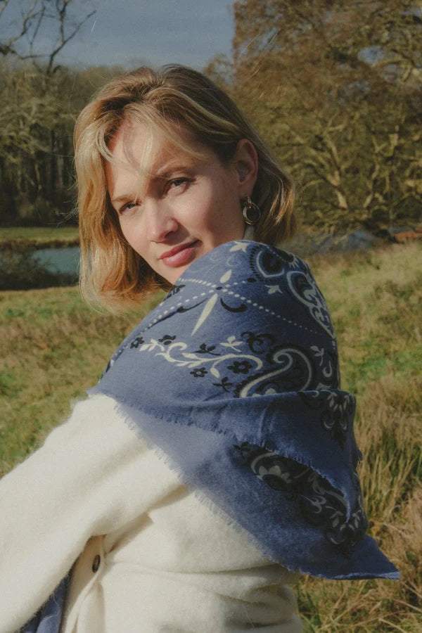 Maison Lecomte Flament – Wool Cashmere Bandana in Blue Granite