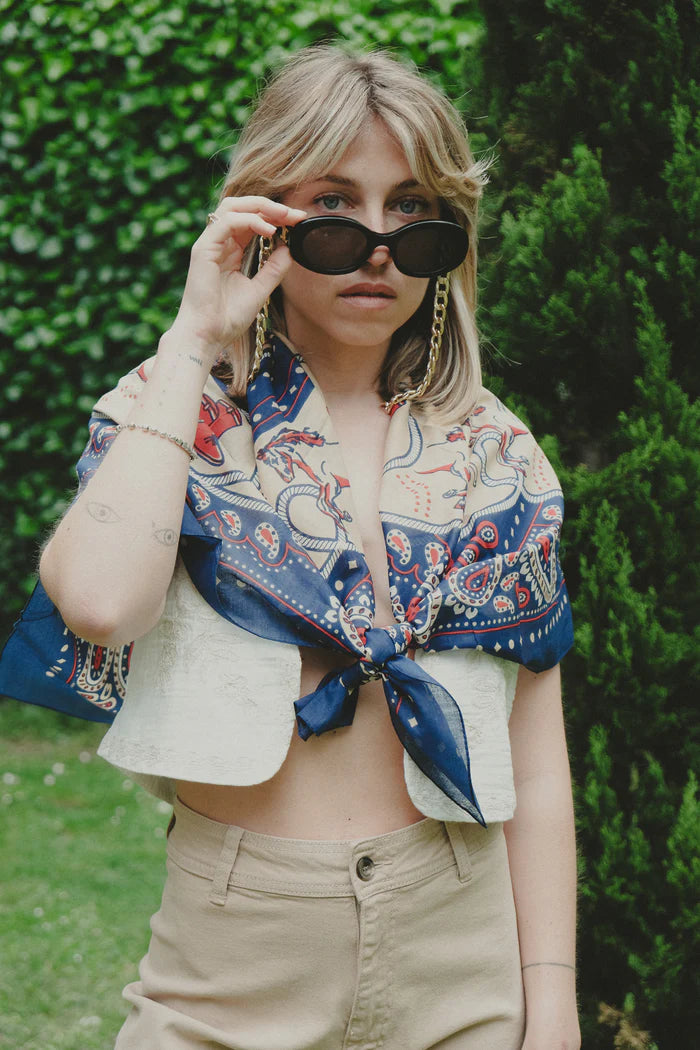 Maison Lecomte Flament – Cotton Bandana Scarf in Rodeo Navy