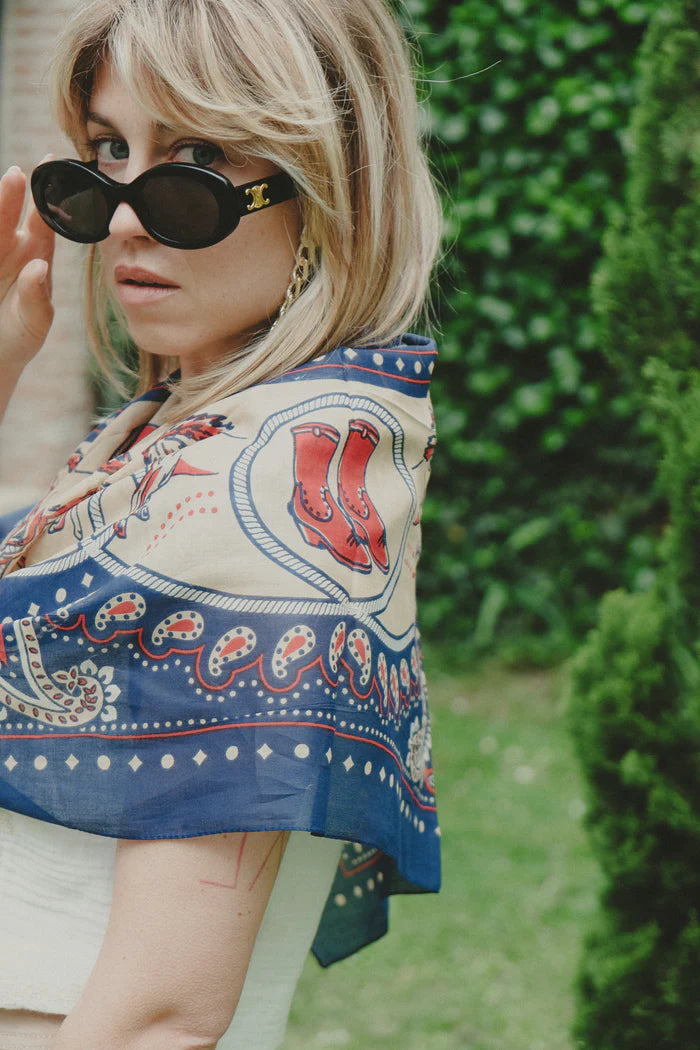 Maison Lecomte Flament – Cotton Bandana Scarf in Rodeo Navy