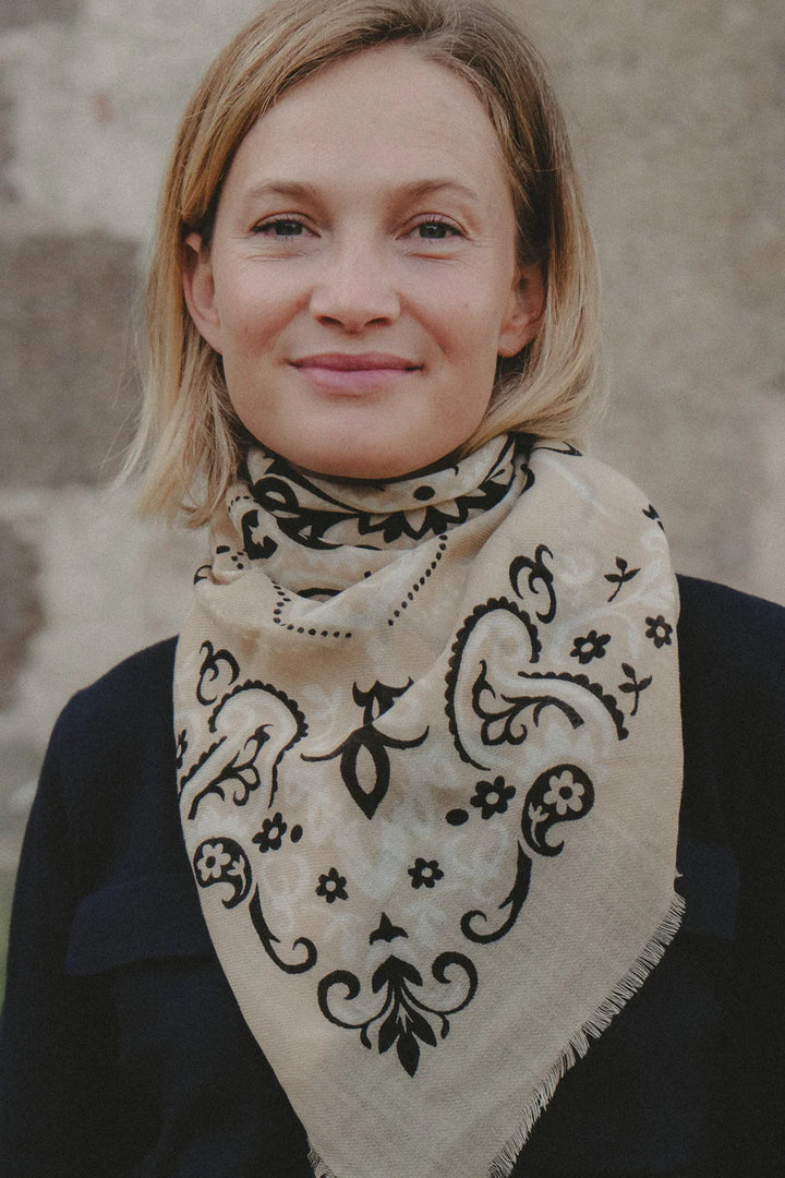 Maison Lecomte Flament – Wool Silk Blend Bandana in Beige