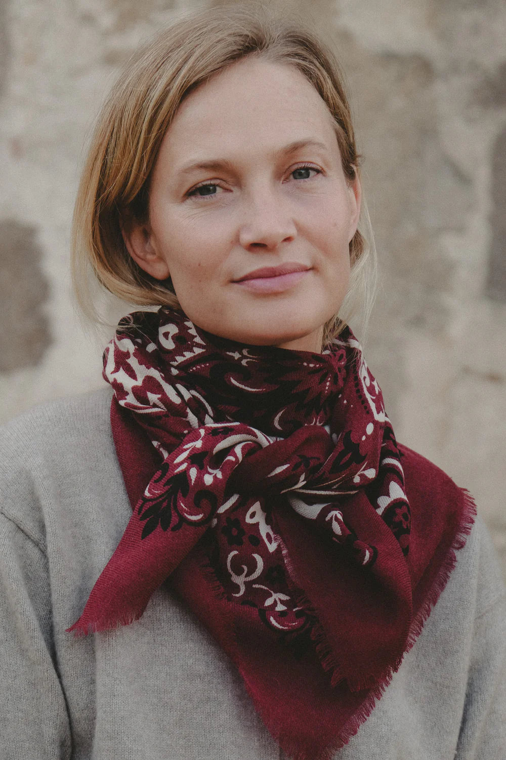 Maison Lecomte Flament – Wool Silk Blend Bandana in Bordeaux