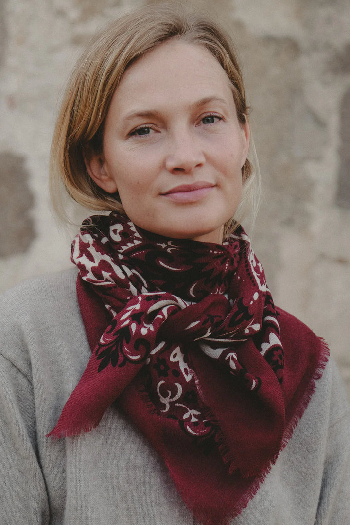 Maison Lecomte Flament – Wool Silk Blend Bandana in Bordeaux