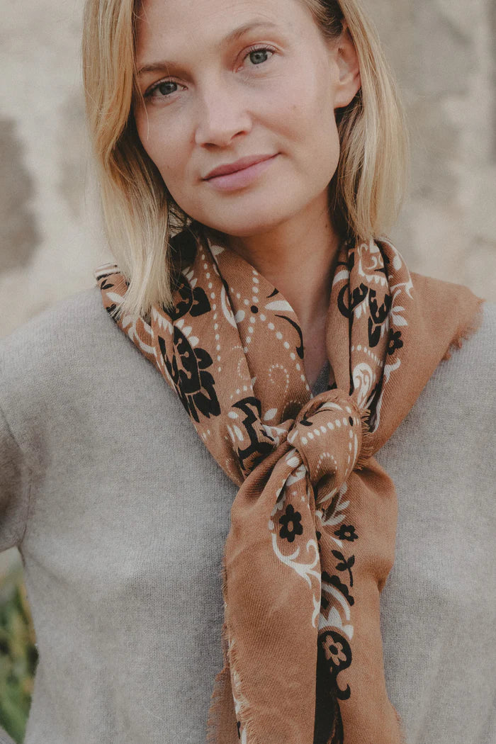 Maison Lecomte Flament – Wool Silk Blend Bandana in Camel