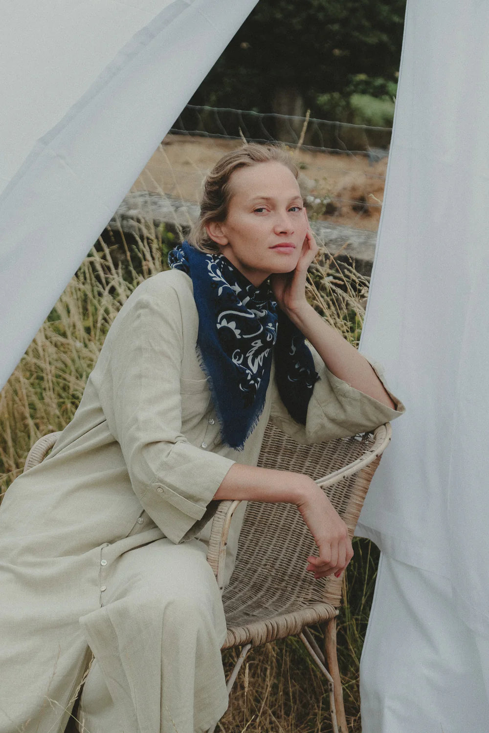 Maison Lecomte Flament – Wool Silk Blend Bandana in Navy