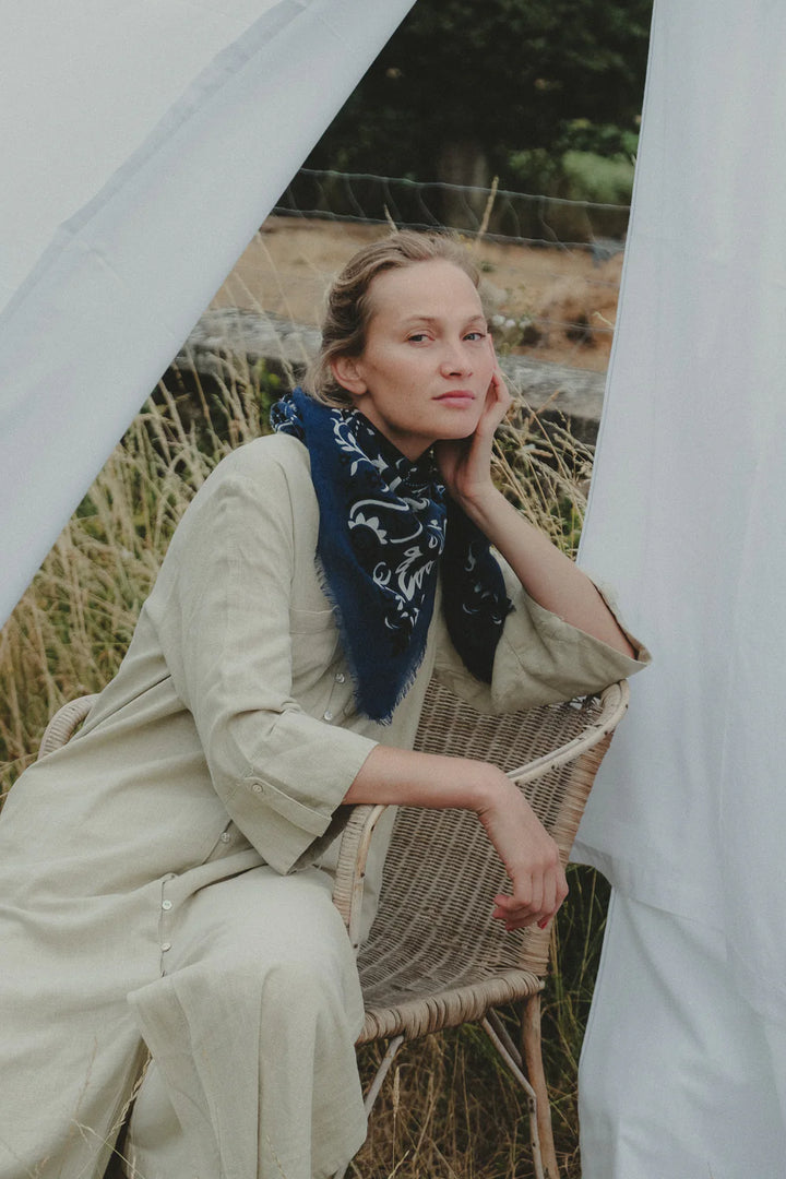 Maison Lecomte Flament – Wool Silk Blend Bandana in Navy