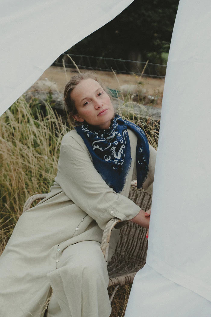 Maison Lecomte Flament – Wool Silk Blend Bandana in Navy