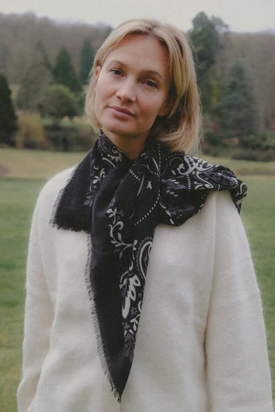 Maison Lecomte Flament – Wool Silk Blend Bandana in Black