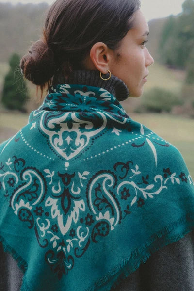 Maison Lecomte Flament – Wool Silk Blend Bandana in Petrol