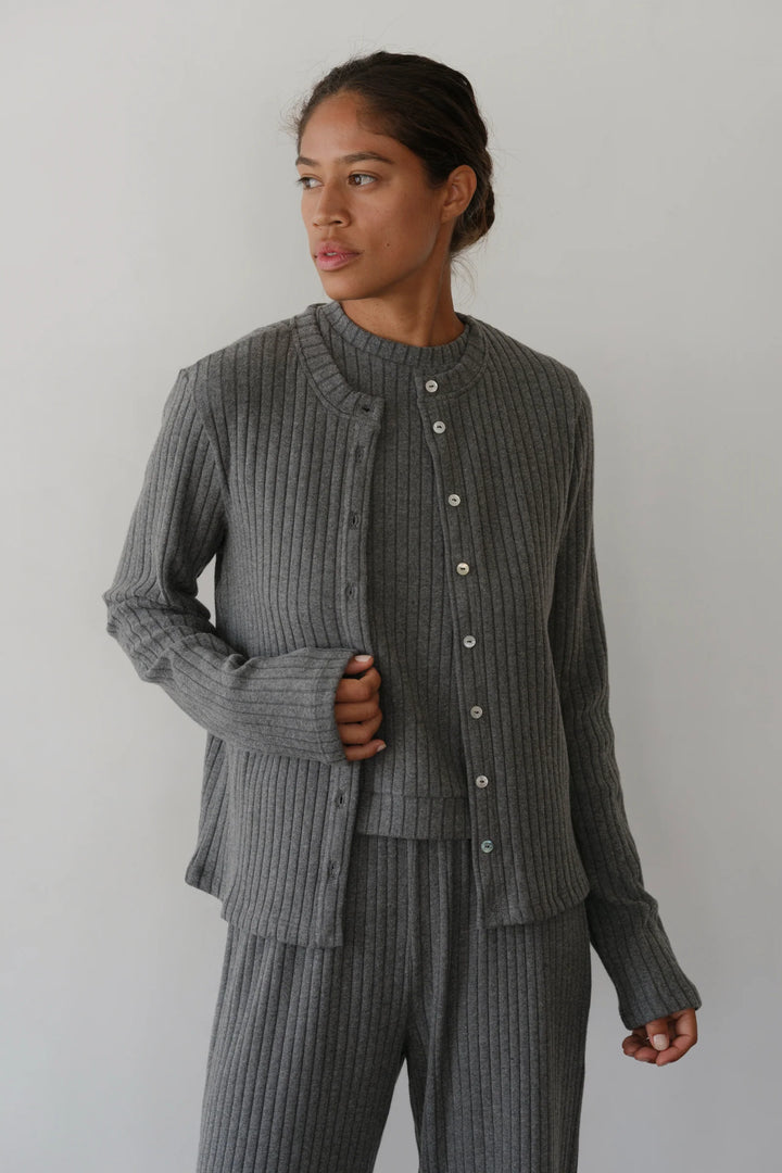 DONNI – Sweater Rib Cardi in Charcoal Grey