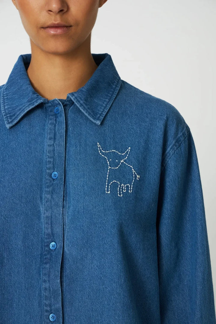 Stella Nova – Denim Shirt with Artwork in Denim Blue