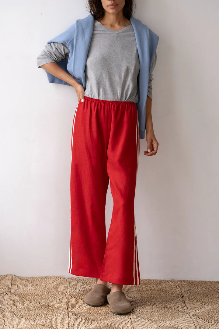 Donni – Linen Stripe Crop Racer Pant in Bell Pepper