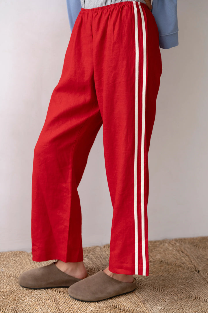 Donni – Linen Stripe Crop Racer Pant in Bell Pepper