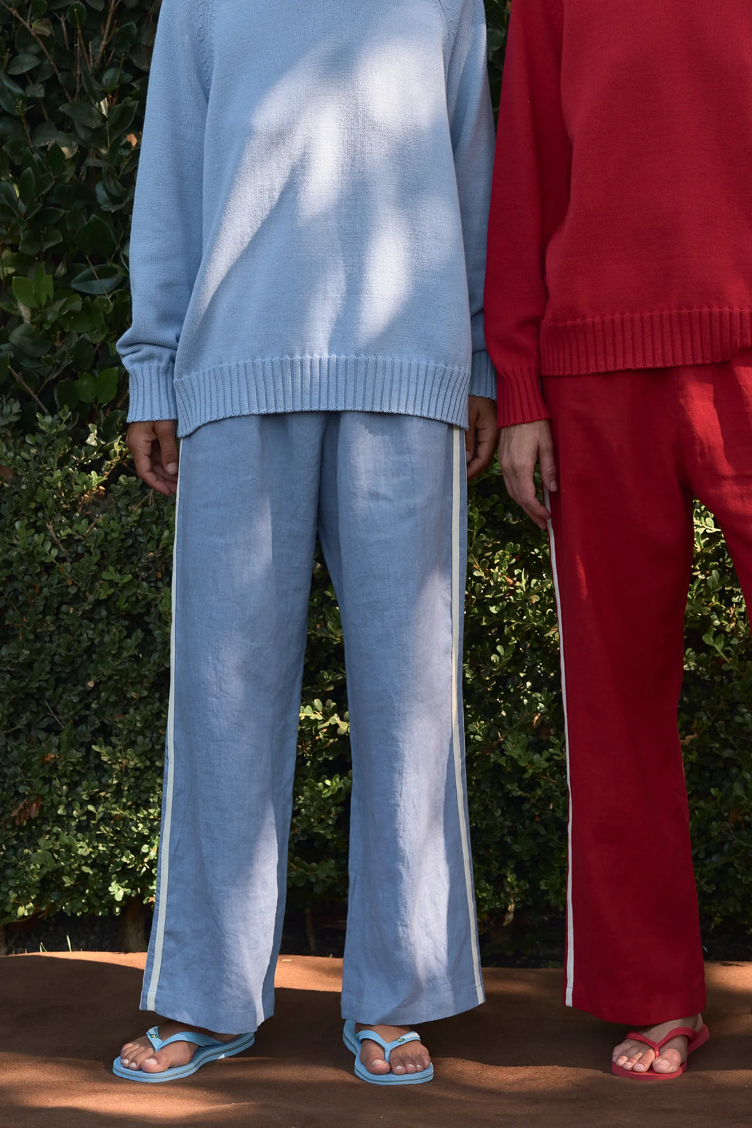 Donni – Linen Stripe Crop Racer Pant in Cornflower