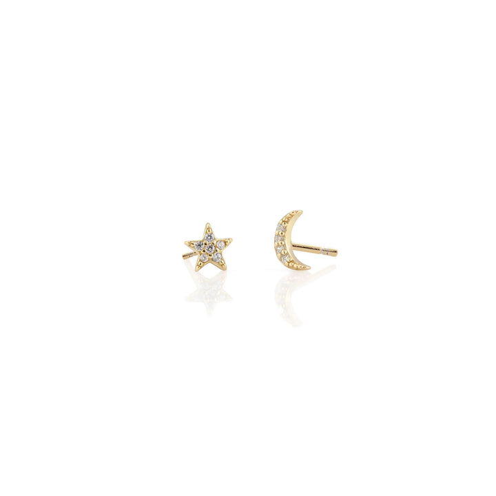 Kris Nations – Star and Moon Crystal Stud Earrings in 18K Gold Vermeil