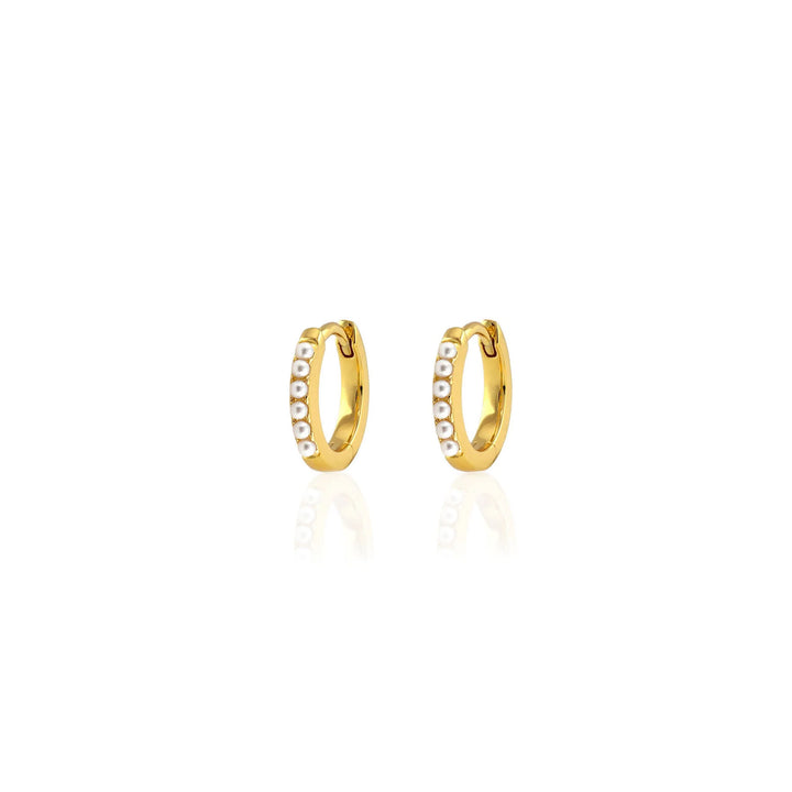 Kris Nations – Pearl 12mm Huggie Hoop Earrings in 18K Gold Vermeil