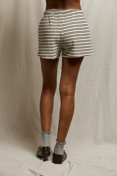 Perfect White Tee – Bennie French Terry Shorts in Navy Stripe