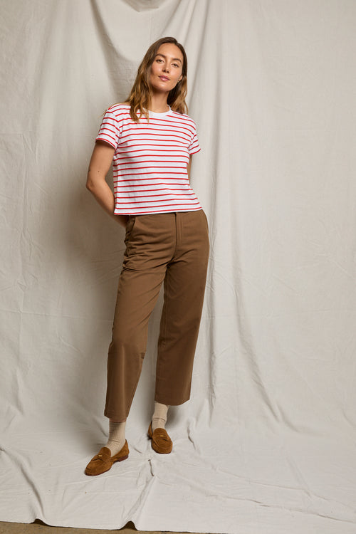 Perfect White Tee - Everett Jersey Short Sleeve Tee in Tomato Stripe