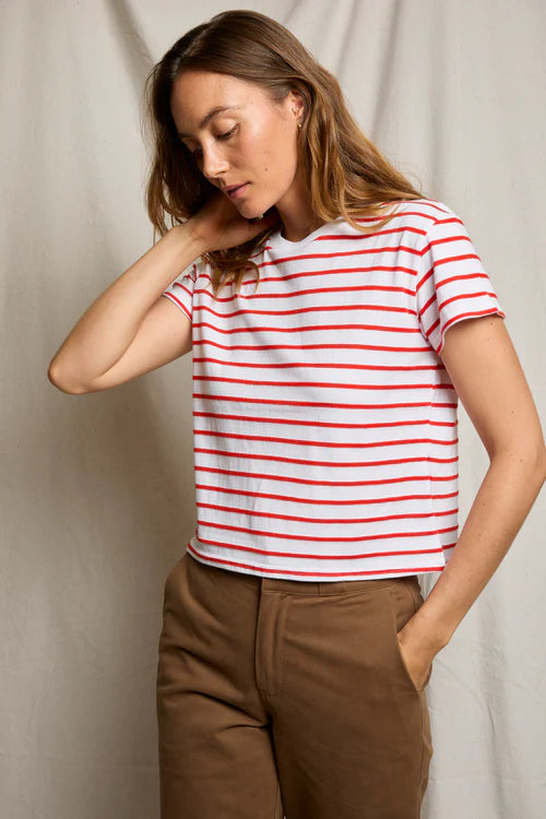Perfect White Tee - Everett Jersey Short Sleeve Tee in Tomato Stripe