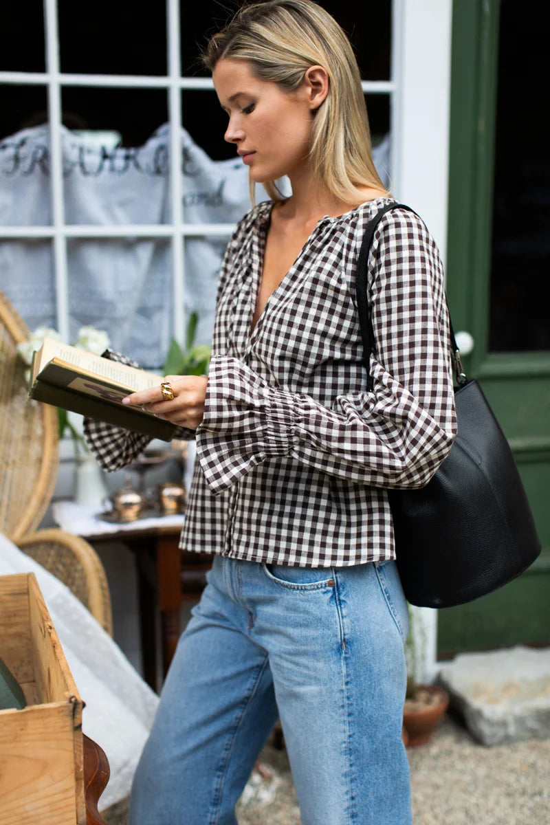 Emerson Fry - Belle Blouse in Cocoa Gingham