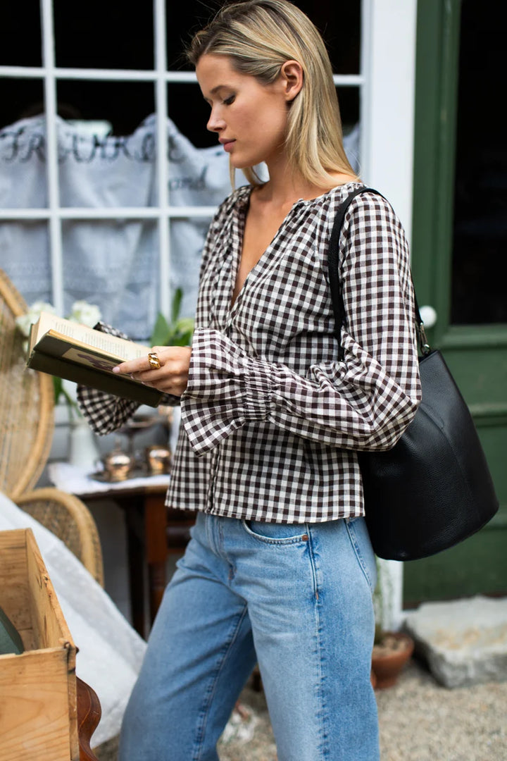Emerson Fry - Belle Blouse in Cocoa Gingham