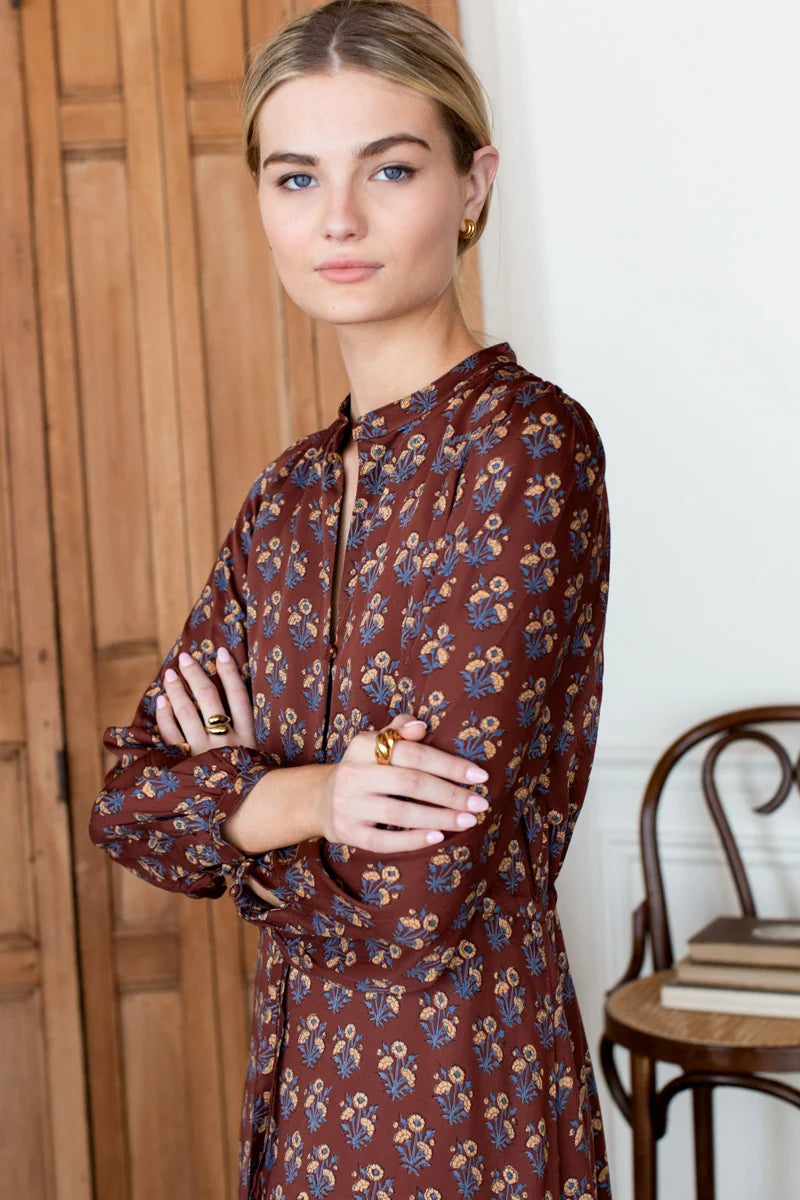 Emerson Fry - Frances 3 Dress in Library Flowers Cocoa
