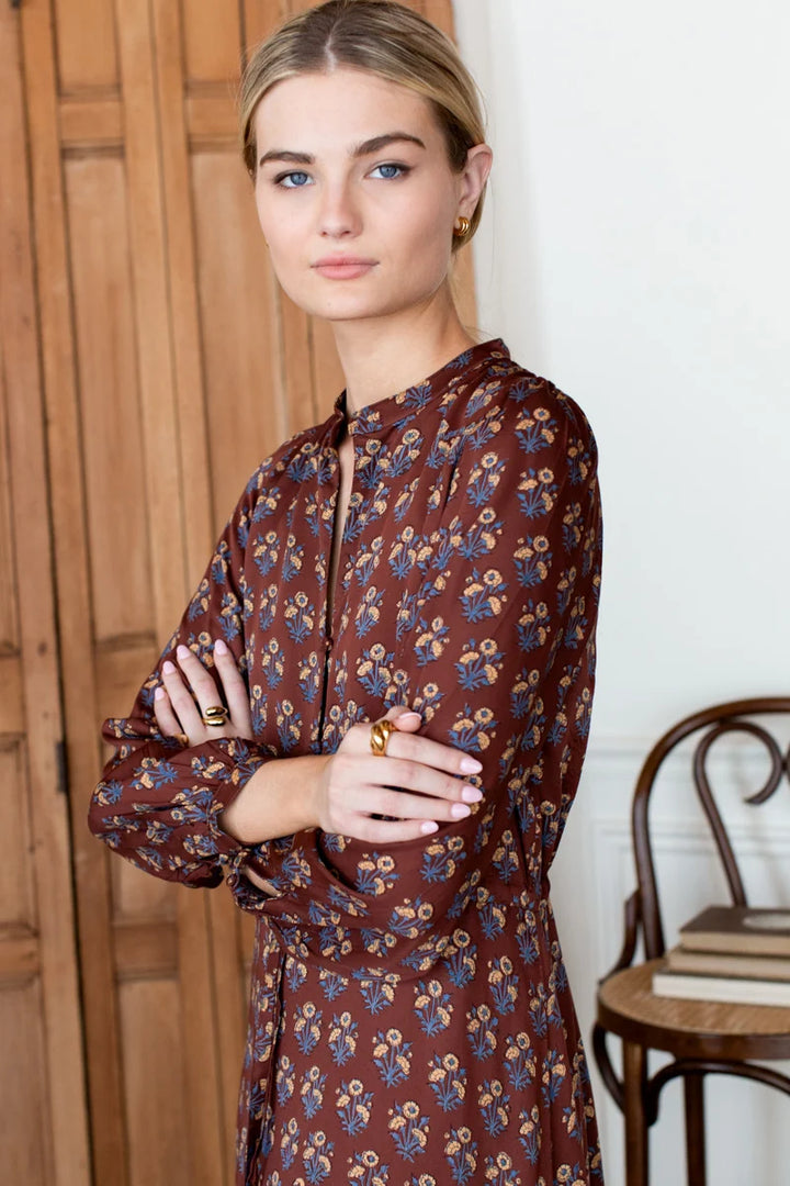 Emerson Fry - Frances 3 Dress in Library Flowers Cocoa