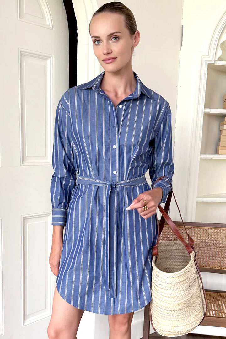 Emerson Fry – Longsleeve Shirtdress in Slate Blue Stripe