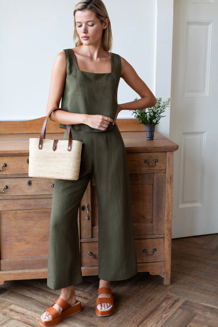 Emerson Fry - Roma Pant in Martini Olive Linen