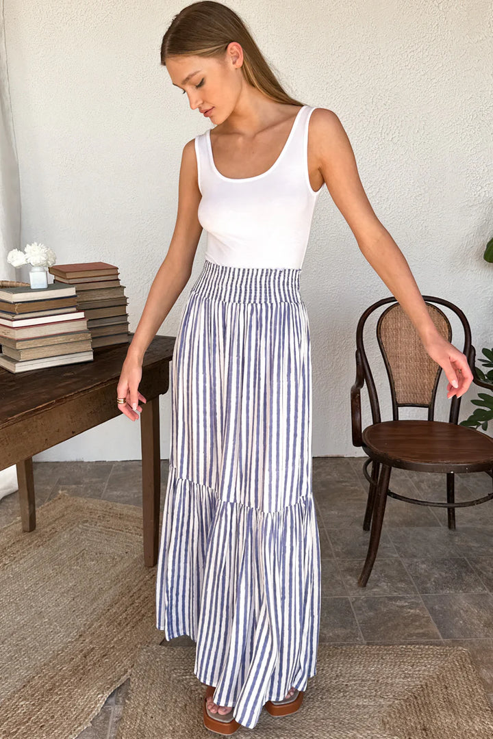 Emerson Fry - Shirred Skirt in Ocean Stripe