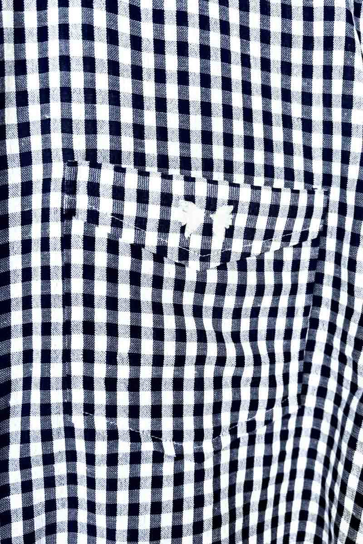 Emerson Fry - Ryan Shirt in Navy + White Seersucker Check