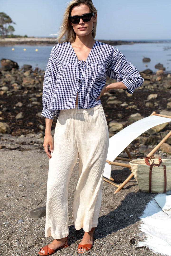 Emerson Fry - Artist Overshirt in Navy + White Seersucker Check