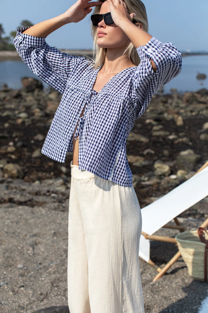 Emerson Fry - Artist Overshirt in Navy + White Seersucker Check