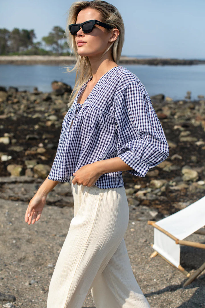 Emerson Fry - Artist Overshirt in Navy + White Seersucker Check