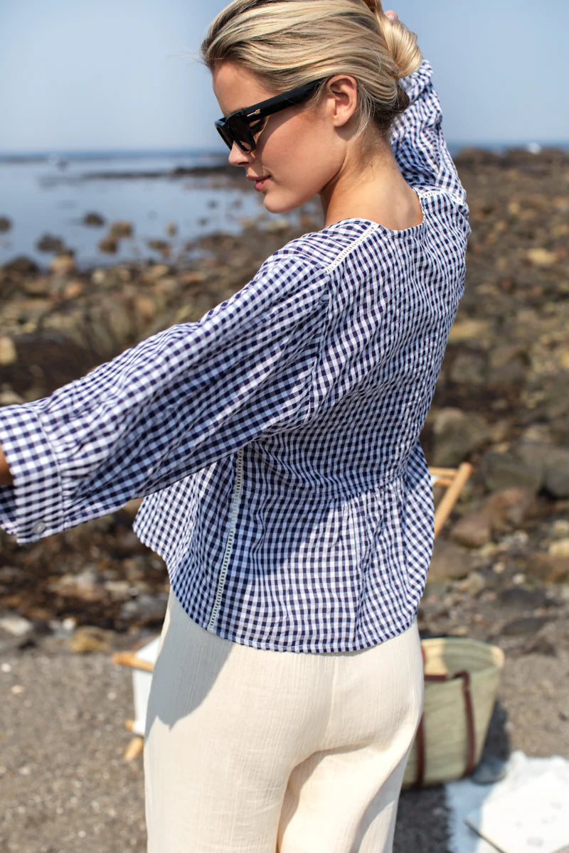 Emerson Fry - Artist Overshirt in Navy + White Seersucker Check