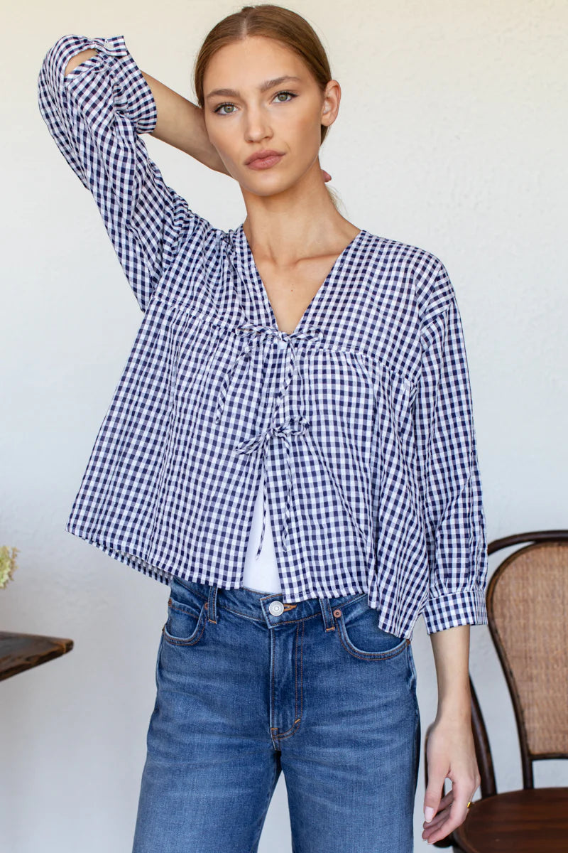 Emerson Fry - Artist Overshirt in Navy + White Seersucker Check