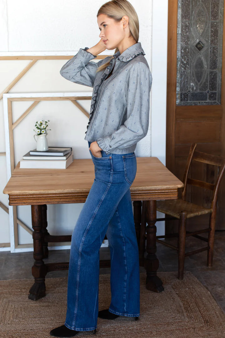 Emerson Fry - French Heirloom Shirt in Ash with Indigo Dots