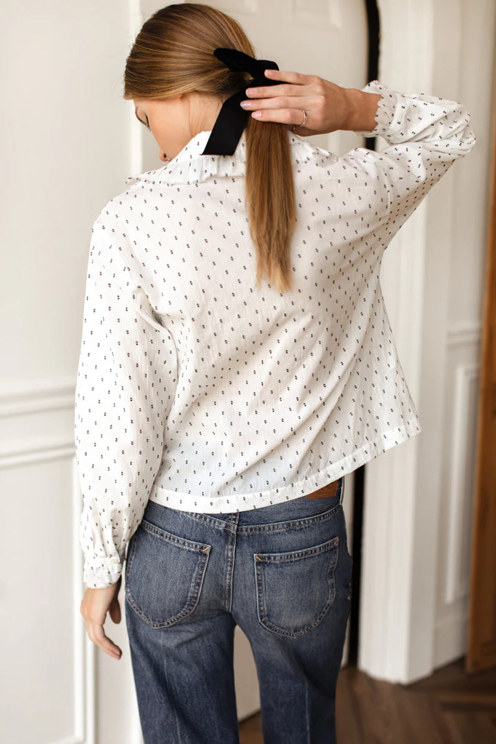 Emerson Fry - French Heirloom Shirt in Ivory and Black with Speckled Dots