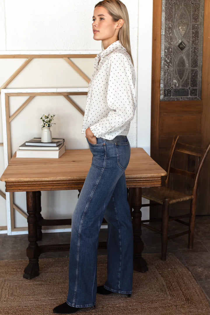 Emerson Fry - French Heirloom Shirt in Ivory and Black with Speckled Dots