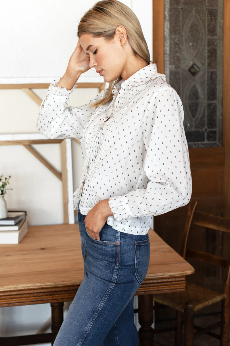 Emerson Fry - French Heirloom Shirt in Ivory and Black with Speckled Dots