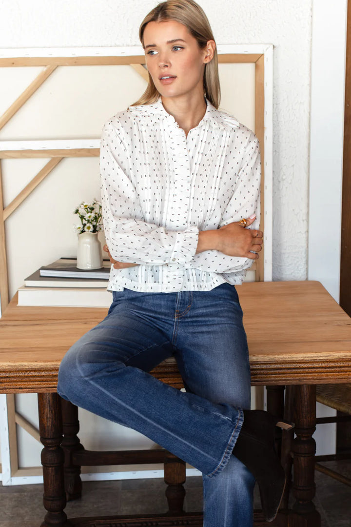 Emerson Fry - French Heirloom Shirt in Ivory and Black with Speckled Dots