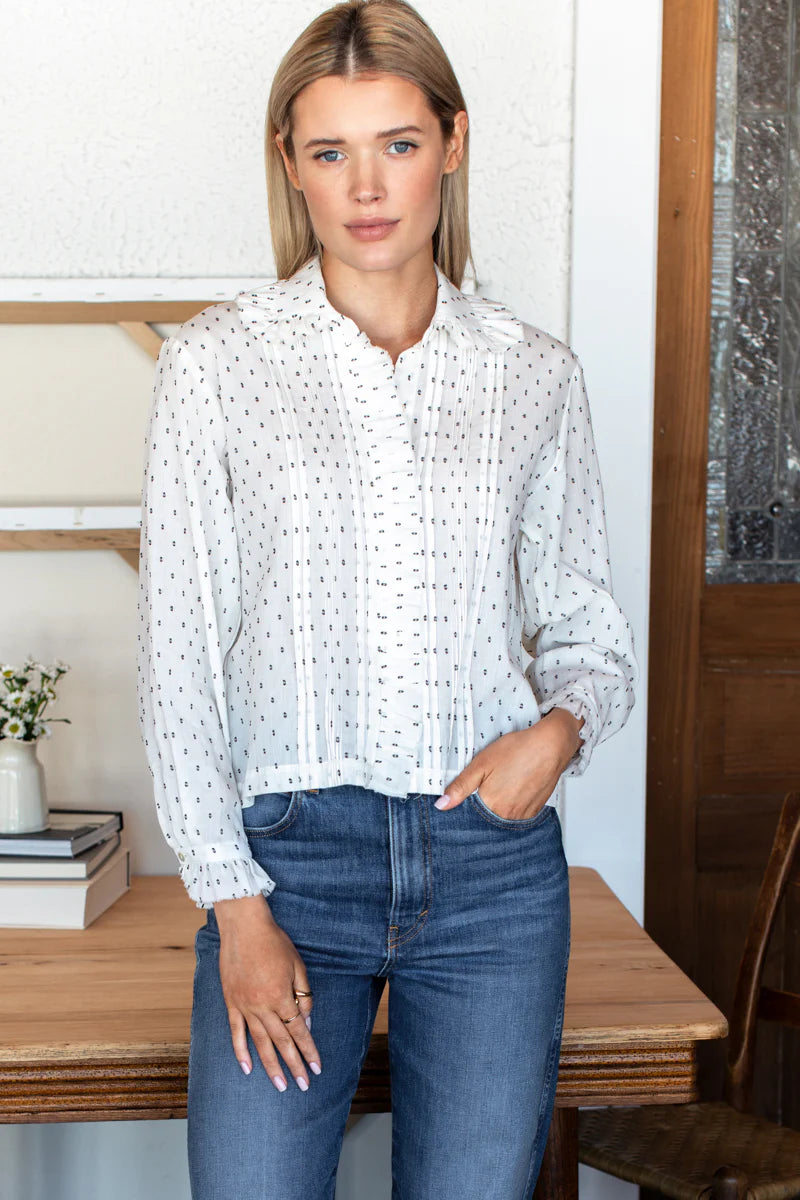 Emerson Fry - French Heirloom Shirt in Ivory and Black with Speckled Dots