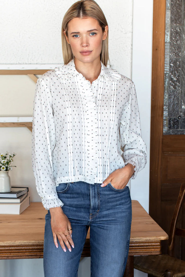 Emerson Fry - French Heirloom Shirt in Ivory and Black with Speckled Dots