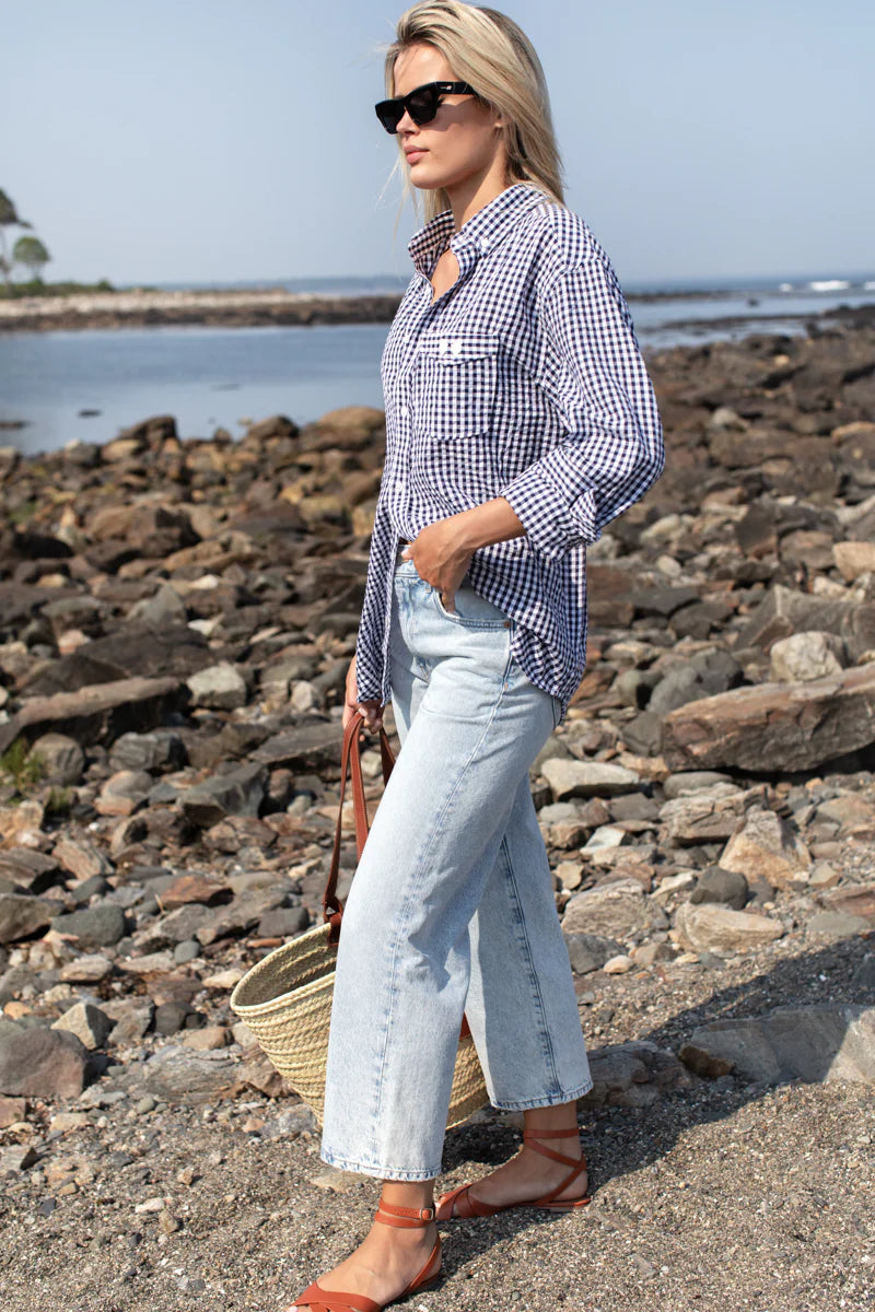 Emerson Fry - Ryan Shirt in Navy + White Seersucker Check