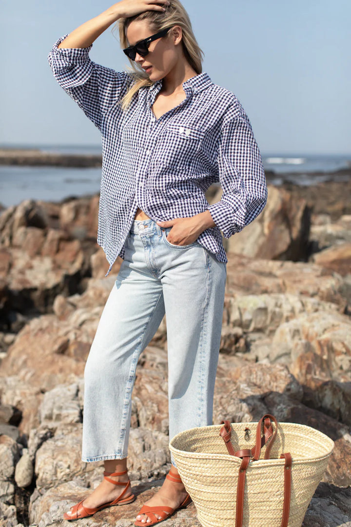 Emerson Fry - Ryan Shirt in Navy + White Seersucker Check