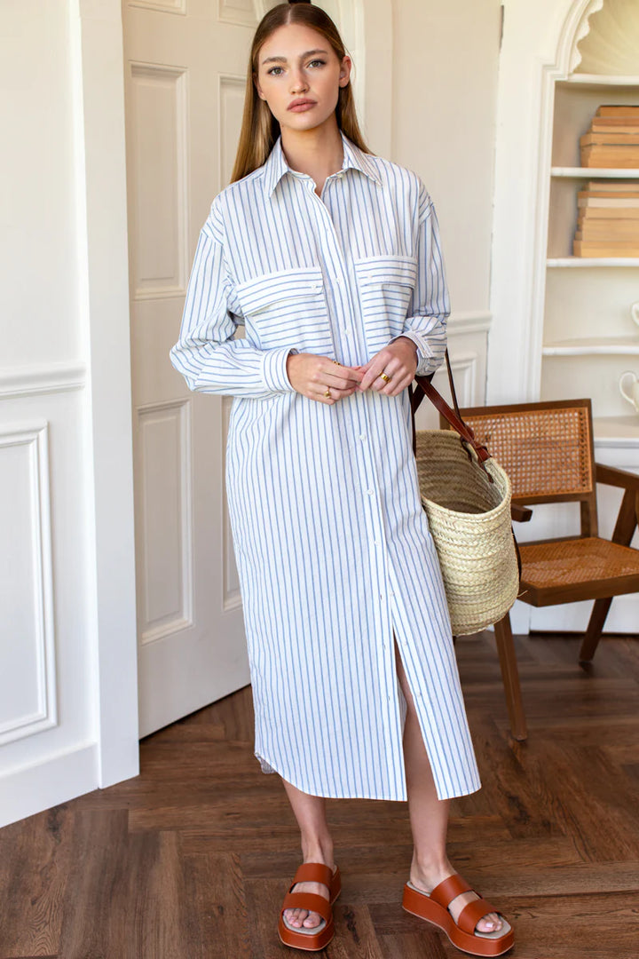 Emerson Fry - Oversize Pocket Shirtdress in Atlantic Stripe