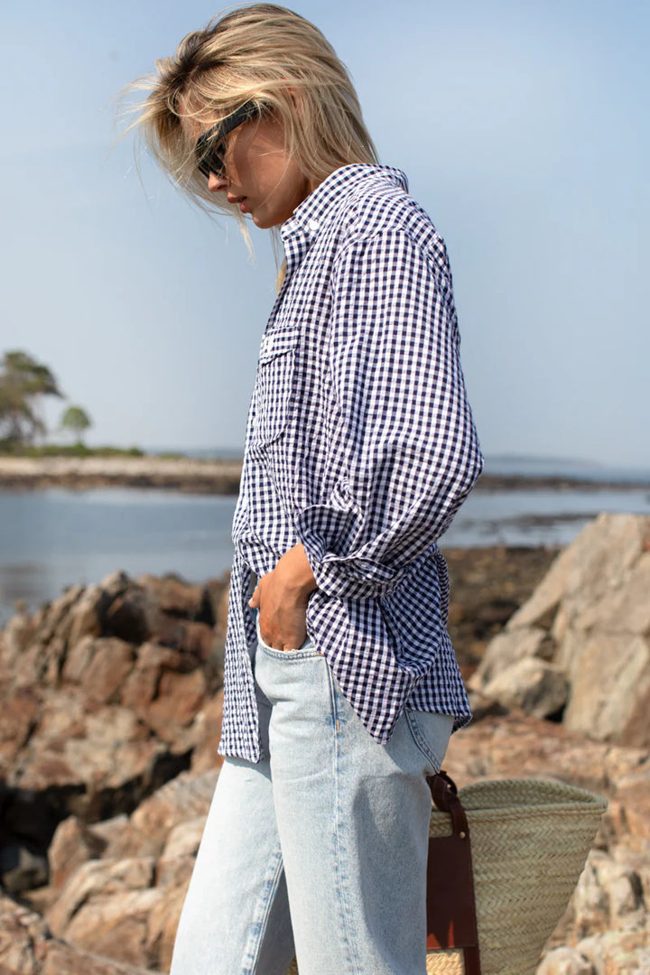 Emerson Fry - Ryan Shirt in Navy + White Seersucker Check
