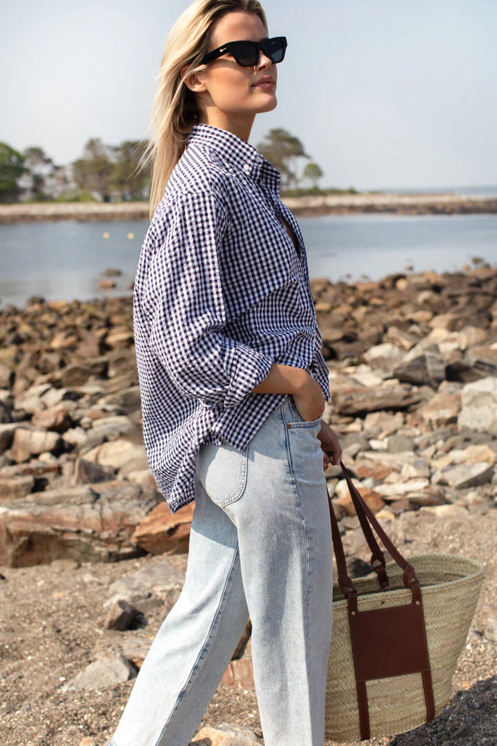Emerson Fry - Ryan Shirt in Navy + White Seersucker Check